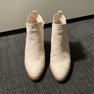 Cream snakeskin booties